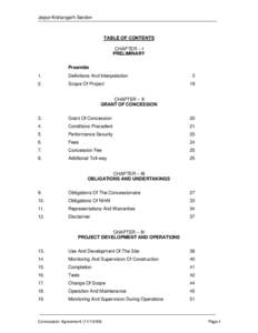 Jaipur-Kishangarh Section  TABLE OF CONTENTS CHAPTER – I PRELIMINARY Preamble