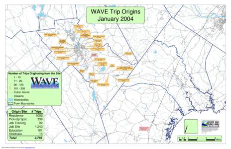 WAVE Trip Origins January 2004 Waban Work Center (32 Trips)  Railroad Avenue Residences