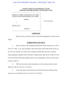 Case 2:15-cv[removed]MRH Document 1 Filed[removed]Page 1 of 5  IN THE UNITED STATES DISTRICT COURT FOR THE WESTERN DISTRICT OF PENNSYLVANIA __________________________________________ )