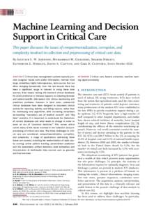 INVITED PAPER Machine Learning and Decision Support in Critical Care This paper discusses the issues of compartmentalization, corruption, and
