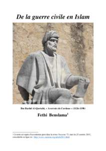 De la guerre civile en Islam  Ibn Rushd Al-Qurtubi, « Averroès de Cordoue » (Fethi Benslama1