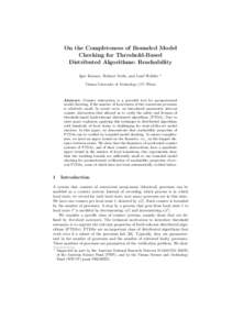 On the Completeness of Bounded Model Checking for Threshold-Based Distributed Algorithms: Reachability Igor Konnov, Helmut Veith, and Josef Widder  ?