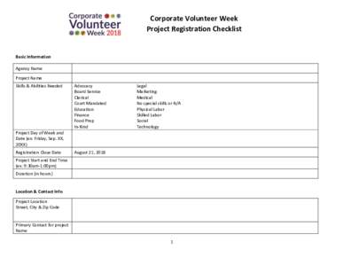 Corporate Volunteer Week Project Registration Checklist Basic Information Agency Name Project Name