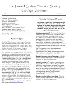 The Town of Gorham Historical Society New Age Newsletter Volume 11 Issue 3