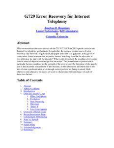 G.729 Error Recovery for Internet Telephony Jonathan D. Rosenberg