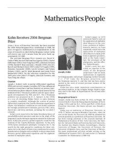Mathematics People Kohn Receives 2004 Bergman Prize