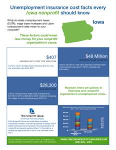 Unemployment insurance cost facts every Iowa nonproﬁt should know What do state unemployment taxes (SUTA), wage base increases and claim overpayment rates mean to your nonprofit?