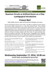 Invitation to Seminar Talk  Quantum Circuits as Artificial Atoms on a Chip: a pedagogical introduction  Franco Nori