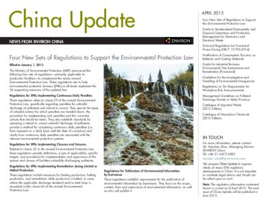 China Update NEWS FROM ENVIRON CHINA APRIL 2015 Four New Sets of Regulations to Support the Environmental Protection Law