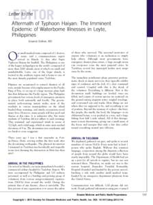 EDITOR  Letter to the Aftermath of Typhoon Haiyan: The Imminent Epidemic of Waterborne Illnesses in Leyte,