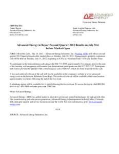 Financial News Release  CONTACTS: Danny Herron Advanced Energy Industries, Inc[removed]