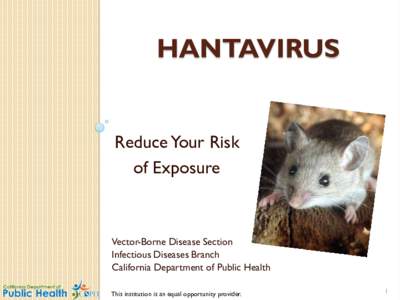 HANTAVIRUS Reduce Your Risk of Exposure Vector-Borne Disease Section Infectious Diseases Branch