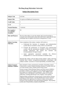 The Hong Kong Polytechnic University Subject Description Form Subject Code  LGT3504