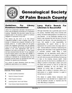 Genealogical Society Of Palm Beach County Volume XXX, Issue 1 JANUARY 2011