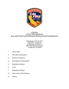 AGENDA STATE FIRE MARSHAL AES CERTIFICATION PROGRAM REGULATIONS WORKGROUP Wednesday, April 29, :00 A.M. – 4:00 P.M. El Segundo FD Station 2