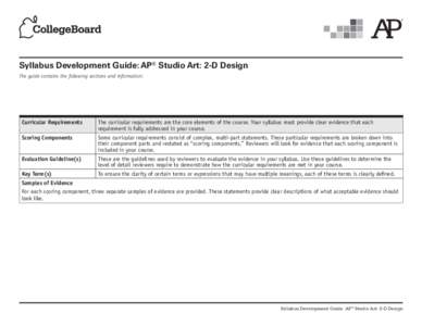 Syllabus Development Guide: AP® Studio Art: 2-D Design The guide contains the following sections and information: Curricular Requirements  The curricular requirements are the core elements of the course. Your syllabus m