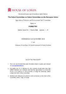 Unrevised transcript of evidence taken before The Select Committee on Select Committee on the European Union Agriculture, Fisheries and Environment Sub-Committee