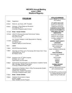 NECHPS Annual Meeting June 4, 2004 Westford Regency PROGRAM 7:30am