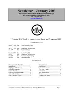 Newsletter – January 2003 Zoroastrian Association of Metropolitan Chicago 8615 Meadowbrook Drive, Burr Ridge, ILTel: (www.zac-chicago.org
