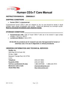 Human CD3+T Care Manual INSTRUCTION MANUAL ZBM0086.01  SHIPPING CONDITIONS