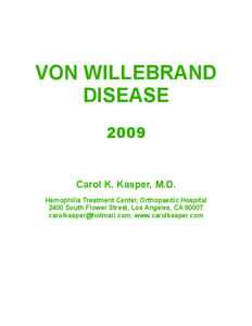 Von Willebrand Disease, 2009