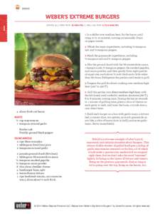 Burgers  Weber’s Extreme Burgers Beef  SERVES: 4 | Prep time: 25 minutes | Grilling time: 6 to 8 minutes
