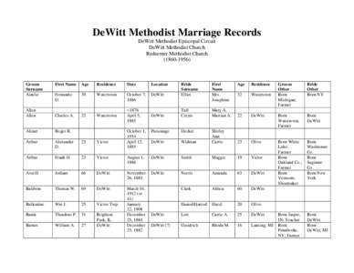 DeWitt Methodist Marriage Records DeWitt Methodist Episcopal Circuit DeWitt Methodist Church Redeemer Methodist Church)