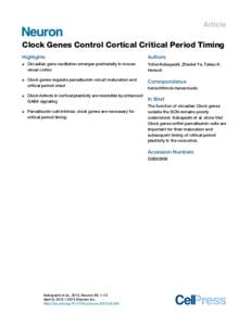 Article  Clock Genes Control Cortical Critical Period Timing Highlights  Authors