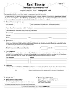 RE18-1  Real Estate Transaction Summary Form For Quarter Ending March 31, 2018 Due April 30, 2018