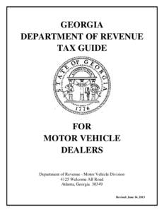GEORGIA DEPARTMENT OF REVENUE TAX GUIDE FOR MOTOR VEHICLE