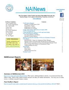 Late Summer 2010 The Newsletter of the North American Interfaith Network, Inc. Building Bridges of Inter-religious Understanding, Cooperation and Service.  www.nain.org