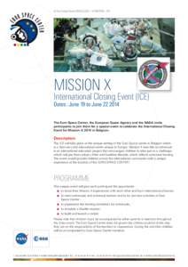 © Euro Space Center | NASA | ESA – [removed] – 1/8  MISSION X International Closing Event (ICE) Dates : June 19 to June[removed]