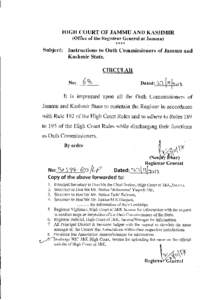 HIGH COURT OF JAMMU AND IUSHMIR (Office of the Registrar General at Jammu) ****  Subject: Instructions to Oath Conunissioners of Ja1nmu and