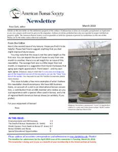 Newsletter March 2018 Ross Clark, editor  Articles in this newsletter are the intellectual property of the authors. If information or ideas are excerpted, paraphrased or duplicated