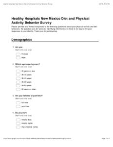 Healthy Hospitals New Mexico Diet and Physical Activity Behavior Survey