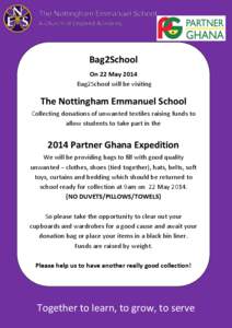 Bag2School On 22 May 2014 Bag2School will be visiting The Nottingham Emmanuel School NNNNYHYV CGGV