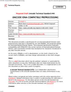 UTS #46: Unicode IDNA Compatible Preprocessing