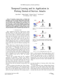 2015 IEEE Symposium on Security and Privacy  Temporal Lensing and its Application in Pulsing Denial-of-Service Attacks Ryan Rasti∗† , Mukul Murthy∗ , Nicholas Weaver∗† , Vern Paxson∗† ∗ UC Berkeley, † 