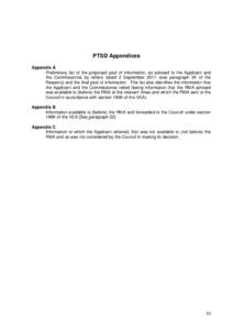 PTSD Appendices Appendix A Preliminary list of the proposed pool of information, as advised to the Applicant and the Commissionss by letters dated 2 September[removed]see paragraph 34 of the Reasons) and the final pool of 