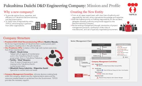Fukushima Daiichi D&D Engineering Company: Mission and Profile Why a new company? Creating the New Entity  • To provide optimal focus, expertise, and