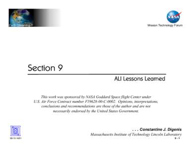 Earth Observing-1  Mission Technology Forum Section 9 ALI Lessons Learned