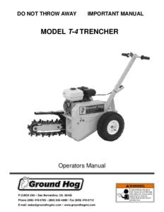 DO NOT THROW AWAY  IMPORTANT MANUAL MODEL T-4 TRENCHER