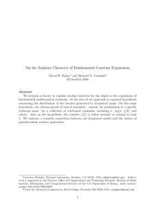 On the Random Character of Fundamental Constant Expansions David H. Bailey1 and Richard E. Crandall2 03 October 2000