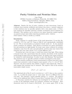 Parity Violation and Neutrino Mass  arXiv:hep-ph/0208239v1 26 Aug 2002