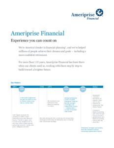 Ameriprise Financial Experience you can count on We’re America’s leader in financial planning1, and we’ve helped millions of people achieve their dreams and goals — including a more confident retirement. For more