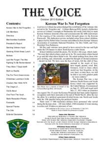 the voice October 2013 Edition Contents:  Korean War Is Not Forgotten