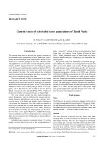 c Indian Academy of Sciences  RESEARCH NOTE  Genetic study of scheduled caste populations of Tamil Nadu