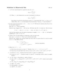 Solutions to Homework One  CSE[removed]a) By the usual formula for a geometric series, for c 6= 1, S(n) =