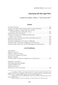 LAW LIBRARY JOURNAL Vol. 103:Keeping Up with New Legal Titles* Compiled by Creighton J. Miller, Jr.** and Annmarie Zell***  Contents