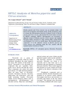 Original Article  HPTLC Analysis of Mentha piperita and Citrus sinensis S.K. Gangai Abirami*1 and P. Nirmala2 1
